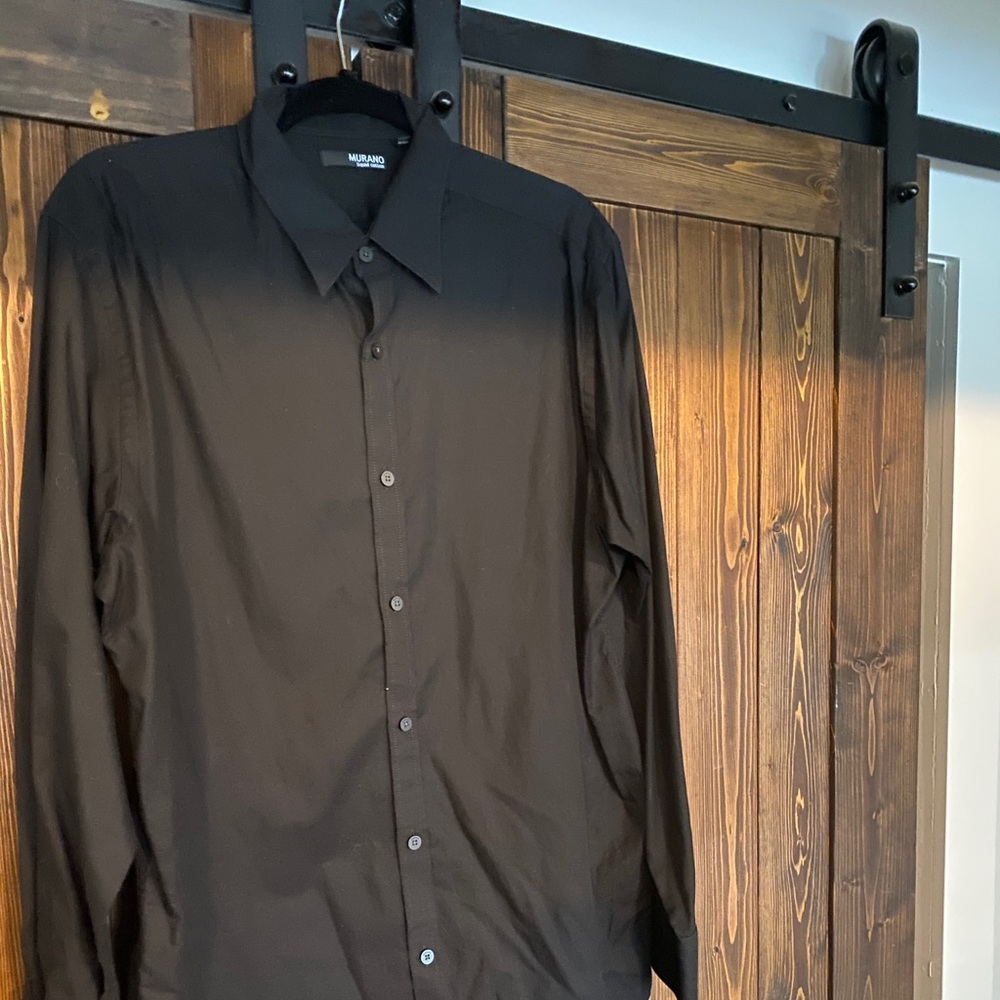 Murano liquid series smooth finish black dress shirt